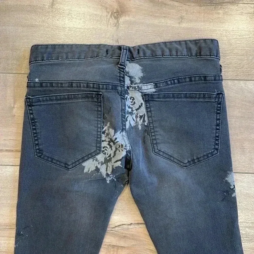 Free People Magnolia Skinny Jeans Gray Floral Sz 25